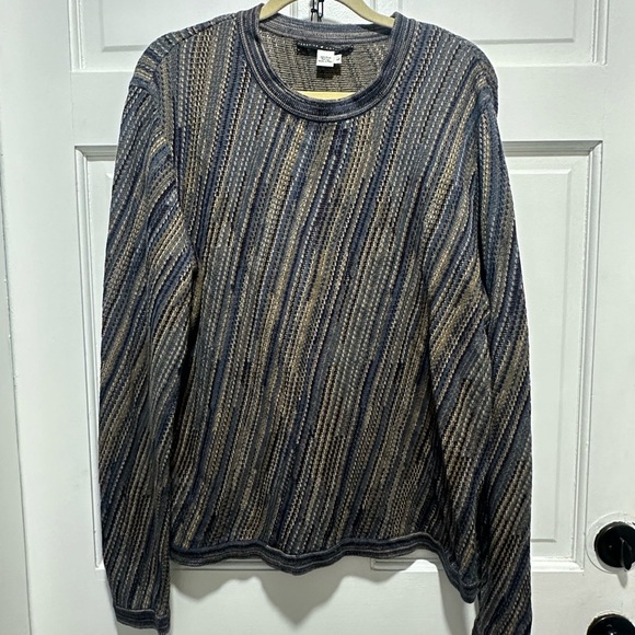 Peruvian Connection Boho Striped Textured Cotton Sweater Earthy Neutral Tones L - Picture 2 of 4